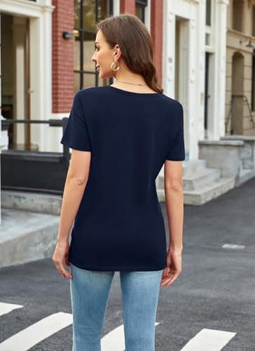 Herou Women Summer Casual Short Sleeve Tops T-Shirts Tees with Side Split (Navy, XX-Large) - Thumbnail 5