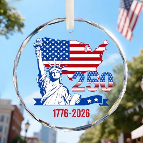 United States 250th Anniversary Ornament for Patriotic Christmas Decorations, Glass American Christmas Ornaments,Statue of Liberty USA Flag Keepsake Gift, Holiday Ornament-Crystal Style2 - Image 1