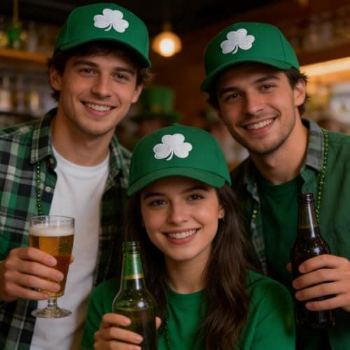 Funny Embroidery Shamrock St Patricks Day Hat Green Baseball Cap for Men Women Unisex Vintage Trucker Hats - Thumbnail 3