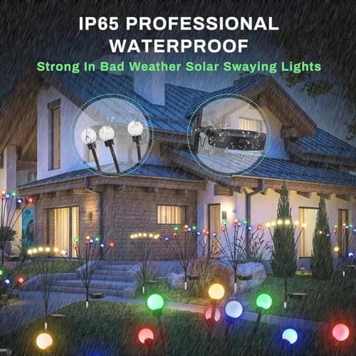 XBllcyiv Solar Garden Lights New Upgraded Swaying Light, Solar Outdoor Lights, Yard Patio Pathway Decoration, High Flexibility Iron Wire & Heavy Bulb Base, 2 Pack 16 LED (Colorful) - Thumbnail 4