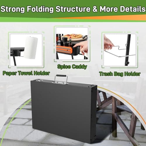 AOKEMAi Grill Tables for Outside, Blackstone Griddle Stand with Trash Holder - Fit 17” or 22” Other Tabletop Grill, Folding Portable Ninja Grill Stand& Blackstone Table for Outdoor Tailgate, Camping - Thumbnail 4