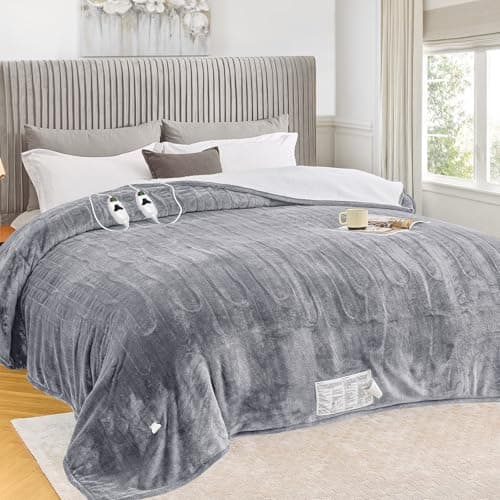 greenoak Heated Blanket Electric King Size 100"X90" Dual Control, Heating Blanket with 10 Heat Levels 8 Hours Auto-Off, Fleece Soft Gifts for Grandma Seniors Mom,Misty Grey - Image 1