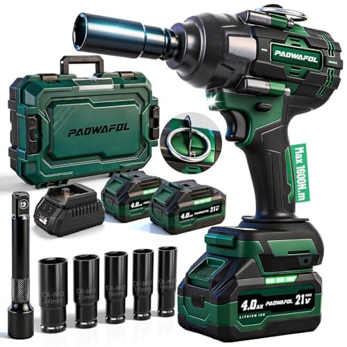 PAOWAFOL 2026 Impact Wrench 1180ft-lbs(1600N.m), 1/2" Impact Gun with 2x4.0Ah Battery, 21V Cordless Impact Driver High Torque with 5 Sockets, Pistola Llave De Impacto Brushless for Truck RV Home Car - Image 1