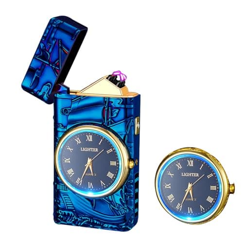 RSBYE Watch Lighter Dual Arc Plasma Electric Lighters USB Rechargeable Lighters with LED Battery Display Cool Lighter with Clock & Flashlight,Unique Gift for Men and Women (Boat Blue) - Image 1