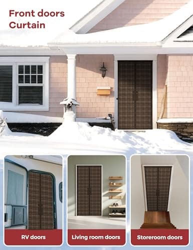 AEOCOO Thermal Door Curtain, Fit Size up to 36 x 80 Inches, Magnetic Insulated Door Curtains for Doorway/Front/Back/Basement, Oxford Cover with Thick Cotton to Keep Warm Winter, Brown, Rectangle - Thumbnail 6