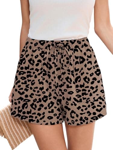 Heymoments Wide Leg Shorts Women Lightweight Light Coffee Leopard Medium High Waisted Flowy DressyLoose Fit Summer Ladies Cute Beach Trousers with Pockets - Image 1