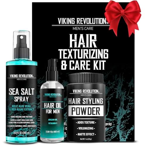 Viking Revolution Sea Salt Spray for Hair Men (8fl oz), Hydrating Hair Oil for Men with Vitamin E (3.38fl oz) and Styling Powder (1oz) - Mens Styling Texturizing Kit - Image 1