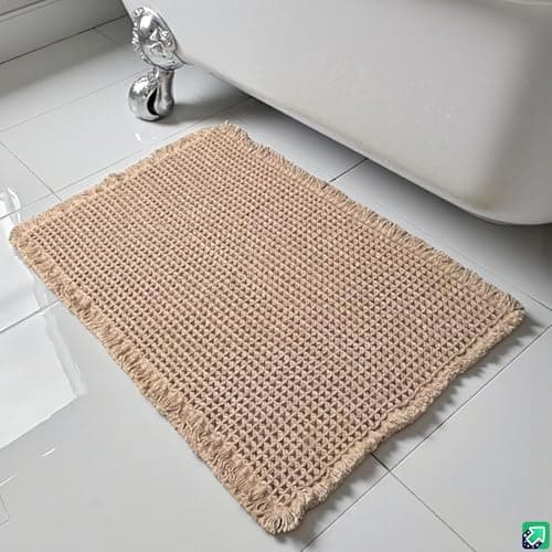 SHIMOH Waffle Bath Mat, Super Absorbent Non-Slip Bath Mats for Bathroom Floor, Machine Washable Bathroom Rugs with Tassels, Rubber Backed Bathroom Mats, Ultra Soft. (Brown, 18"X30") - Image 1