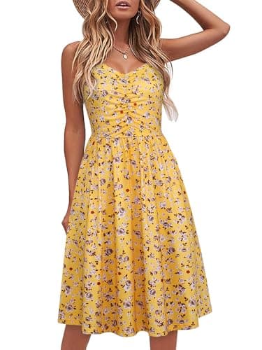YATHON Sleeveless Dresses for Women Casual Dresses for Women Casual 2026 Aline Knee Length Spaghetti Strap Summer Dress for Teens (YT090-Yellow Floral 04,XL) - Image 1