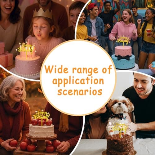 JRYZCHBO Happy Birthday Cake Topper,Acrylic Boy or Girl Cake Sign Decorations,Birthday Cake Topper Supplies for Men's Women's Birthday Party Cake Dessert (Gold+starts) - Thumbnail 4