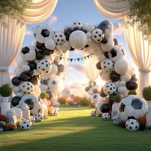 Soccer Balloon Garland Arch Kit, 18 12 10 5 Inch Black White Football Print Balloons Arch Kit with 4D Football Foil Balloons for Soccer Sports Theme Birthday Party Decorations - Thumbnail 6