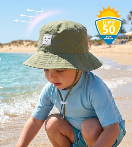 Baby Sun Hat Toddler Bucket Hats UPF 50+ Kids Summer Sun Protection Beach Hat for Boys Girls (US, Age, 2 Years, 7 Years, Green+Blue) - Thumbnail 4