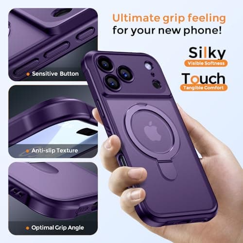 MOCCA Design for iPhone 17 Pro Case, Compatible with Magsafe [Premium Invisible Magnetic Ring Stand] [Military Drop Protection] Full Camera Guard Translucent Matte Slim Phone Cover 6.3",Deep Purple - Thumbnail 6