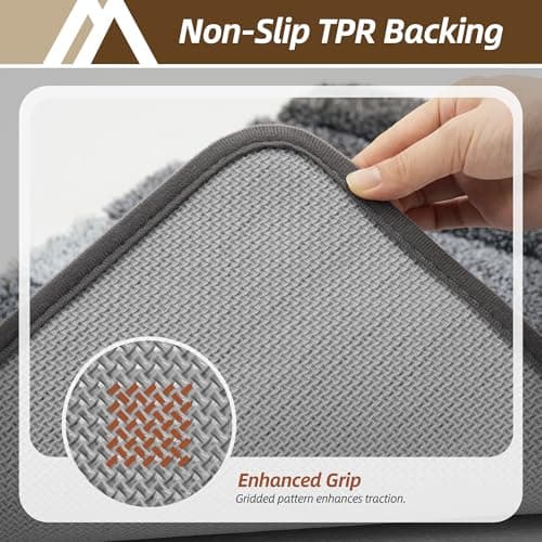 COSY HOMEER Bathroom Rugs 24"x17", Ultra Soft Absorbent Bath Mat with Non-Slip TPR Backing, Machine Washable Shaggy Rug for Bathroom Floor, Dark Gray - Thumbnail 5