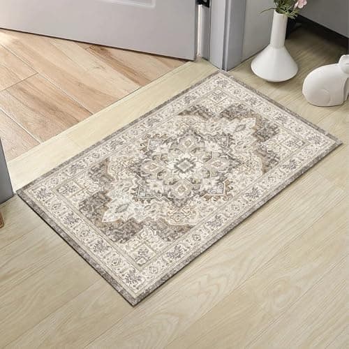 HiChiclife Washable Doormat,Vintage Non-Slip Small Rug for Entrance,2'x 3' Brown - Image 1