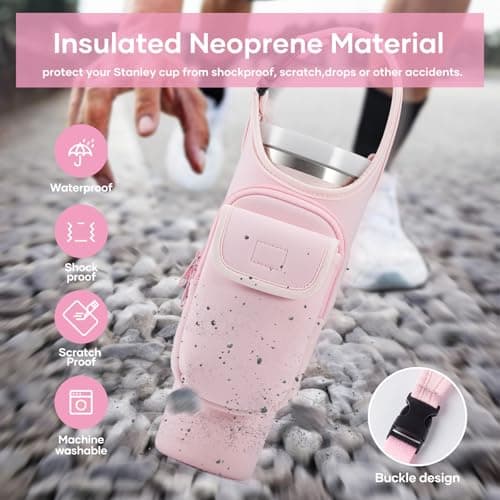 Bufilea Carrier Bag with Phone Holder Pockets for Stanley 40/30oz Tumbler with Handle, Insulated Neoprene Crossbody Bag Cup Holder w/Shoulder & Handheld Straps Fits Stanley Cup Accessories - Thumbnail 5