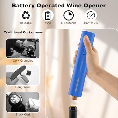 COKUNST Electric Wine Opener, Battery Operated Corkscrew with Wine Bottle Cutter for Wine Lovers, Blue - Thumbnail 5
