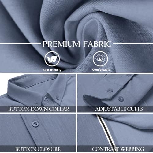 Men's Shirt Casual Stylish Long Sleeve Untucked Button Down Shirt Winter Spring Mens Dress Shirts Blue - Thumbnail 6