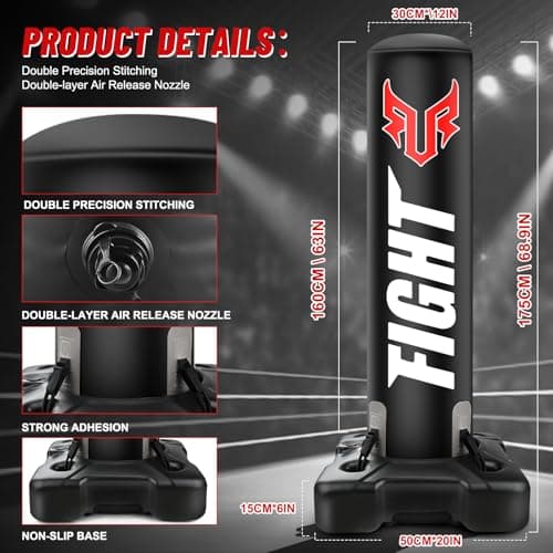 Standing Punching Bag for Adults, Upgrated Base Heavy Bag with Stand Boxing Training Equipment with MMA Gloves and Pump, 0.7mm Thickening Material Kicking Bag for Home Gym Workout Muay Thai Fitness - Thumbnail 5
