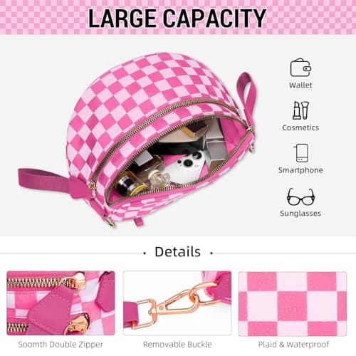 Checkered Crossbody Bag Bum Bags for Women Nylon Checkered Purse Large Fanny Packs Sling Bag Handbag Cross Body Bags - Thumbnail 3