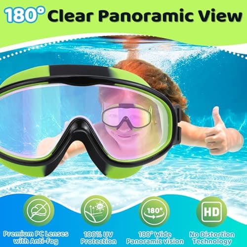 Vvinca Kids Swim Goggles 2 Pack, No Hair Pulling Comfort Fabric Strap Swimming Goggles for Kids Age 3-14, Anti-Fog/UV No Leaking Wide View Swim Mask for Toddler Boys Girls, Summer Pool Essentials - Thumbnail 5