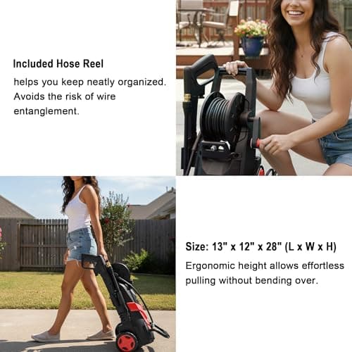 2026 Upgrade Pressure Power Washer 4800PSI w/4 Quick Connect Nozzles, Inlet Hose & Filter&500ML Soap Tank, High Cleaning Machine for Cars/Fences/Driveways/Patios/Home Cleaning,Red - Thumbnail 6