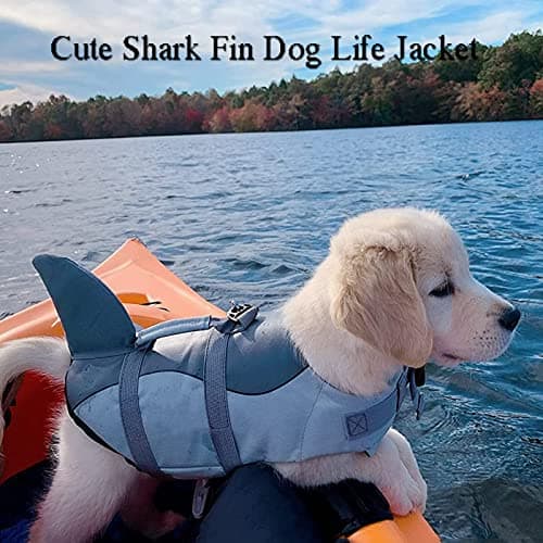 Dogcheer Dog Life Jacket Shark, Adjustable Dog Swim Life Vest for Swimming Boating with Superior Buoyancy & Rescue Handle, Ripstop Pet Flotation Vest for Small Medium Large Dogs - Grey, L - Thumbnail 2