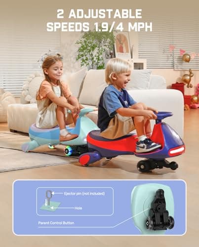 FanttikRide N7 Pro Electric Wiggle Car, Rechargeable Battery, CyberWiggle, 2 in 1 Swing Car, 2 Speeds Max 4 Mph, Anti-Rollover, Flashing Wheels, Bluetooth, for Ages 3 and Up, 150 Lbs, Glacier Blue - Thumbnail 6