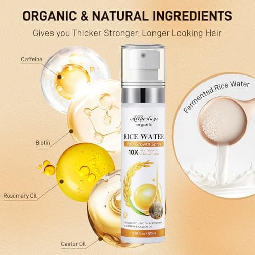 Rice Water Hair Growth Serum - Infused with Rosemary, Biotin, Caffeine, Non-Greasy Formula for Hair Loss, Damaged & Dry Hair, Thicker, Longer, Fuller Hair (3.38 OZ(Upgrade)) - Thumbnail 3