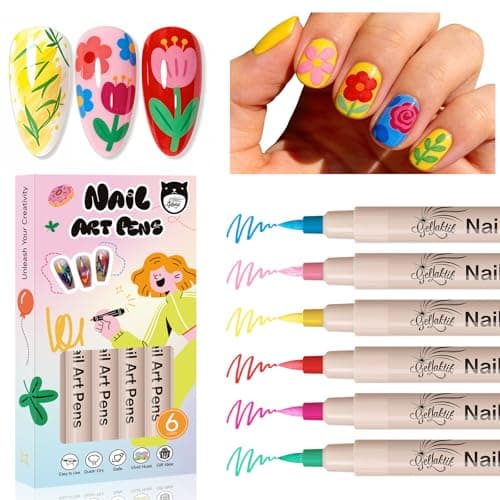 6 Colors Nail Art Pens Set, Christmas Neon 3D Nail Polish Pens 0.7mm, Quick-Drying Acrylic Paint Markers, Dotting Liner Brush for DIY Nail Design, Home & Salon Manicure Tools Beginners Gifts - Image 1