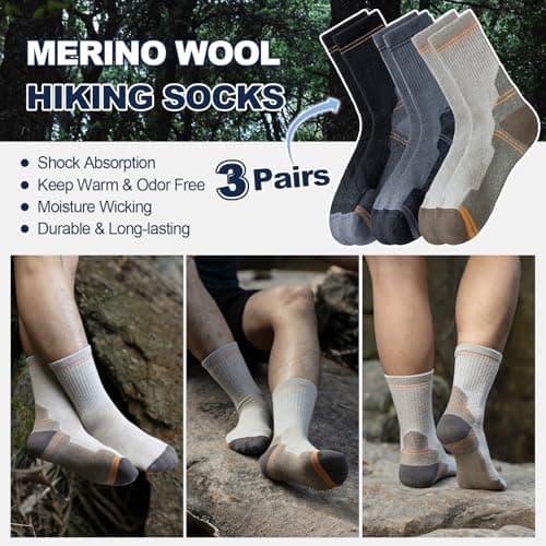 BISOUSOX Thin Merino Wool Socks for Men, 70% Premium Wool Crew Dress & Light Hiking Socks, Moisture Wicking, 3 Pairs - Thumbnail 4