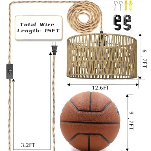 MUYIWEIDEN Plug in Hanging Lamp,Rattan Hanging Pendant Light with Plug in Cord, Boho Pendant Ceilling Light Fixture with Woven Lamp Shade for Living Room Bedroom Kitchen - Thumbnail 3