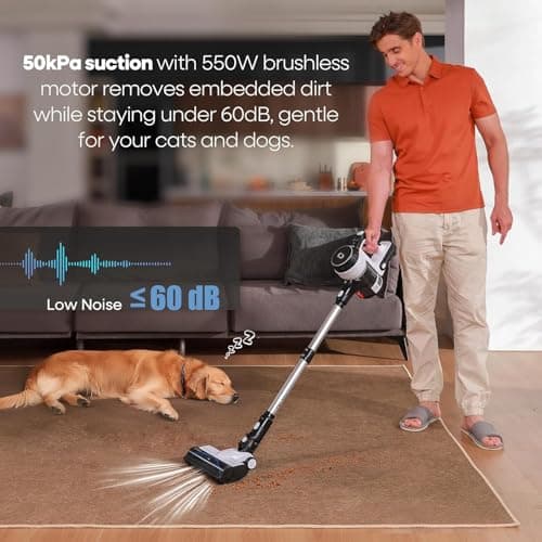 YONNDER Cordless Vacuum Cleaner, 550W 55KPA 70Mins Powerful Vacuum Cleaners for Home, with Anti-Tangle, LED Display Screen, Self-Standing Stick Vacuum for Hardwood Floors/Pet Hair/Carpet, M1 - Thumbnail 2