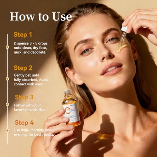 Vitamin C Serum for Face, 20% Natural Vitamin C Facial Serum with Sodium Hyaluronate,Vitamin E,Anti Aging & Wrinkle Skin Face Serum for Dark Spots,All Type Skin Care 1 fl.oz+ 0.05 fl.oz x 10e - Thumbnail 6