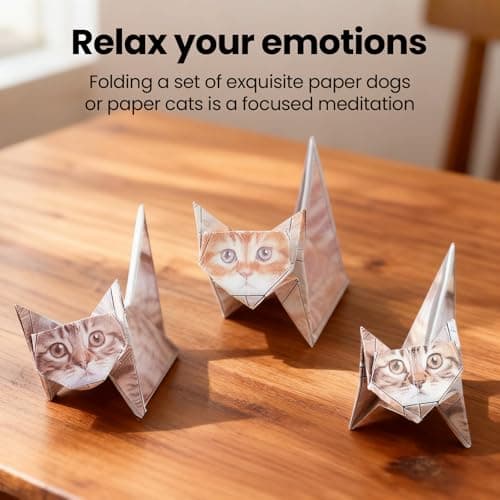 Origami cats - 50 Sheets Paper Cats Origami kit- DIY Cat Origami Paper foldable 3D Cute Cats Figures for Kids Ages 8-12, Creative Crafts for Adults - Fun Desk Decor & Gift for Cat Lovers - Thumbnail 3