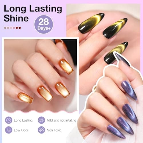 Cat Eye Gel Nail Polish Set, 6 Colors 12ML - 9D Glassy Holographic Glitter, Magnetic Nail Art Kit with Magnet, Soak Off UV LED Gel for DIY Home Salon Manicure Gift for Women - Thumbnail 4