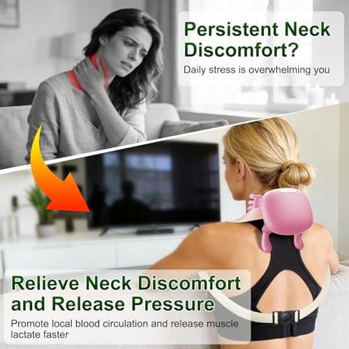 Nooydio Neck Massager, Neck and Back Massager with Heat & 4D Kneading, Shiatsu Deep Tissue Wireless Massager for Shoulder Cervical Pain Relief, Portable Rechargeable for Home Office (Pink) - Thumbnail 6