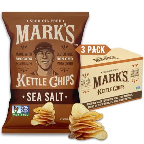 MARK’S Kettle Cooked Avocado Oil Potato Chips, Sea Salt – Gluten Free and Seed Oil Free | Sea Salt, 5 oz (Pack of 3) | Non-GMO Chips for Clean & Healthy Snacking - Image 1