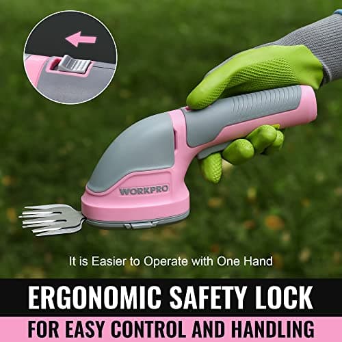 WORKPRO Cordless Grass Shear & Shrubbery Trimmer - 2 in 1 Handheld Hedge Trimmer Electric Grass Trimmer Hedge Shears/Grass Cutter Rechargeable Lithium-Ion Battery and Type-C Cable Included Pink Ribbon - Thumbnail 5