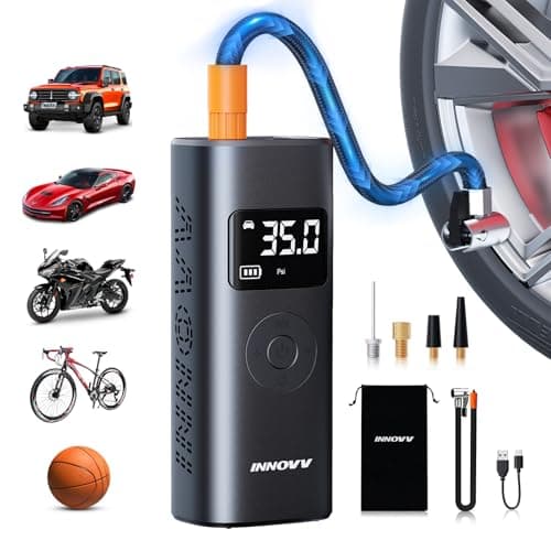 INNOVV P1 Aluminum Tire Inflator Portable Air Compressor, 3X Faster 150PSI Cordless Car Air Pump with Auto-Shutoff, Motorcycle Pumps with Tire Pressure Gauge, Electirc Tire Pump for Car, Bike, Ball