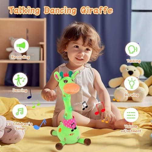 LUKETURE Dancing Talking Singing Green Giraffe Toy Stuffed Plush, Interactive Stuffed Animal Toy, Musical Giraffe Plush with Record & Repeat, Sings 10 Songs, LED Lights - Thumbnail 2