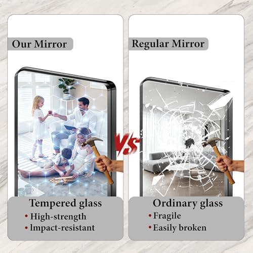 30x36 Inch Black Metal Framed Bathroom Mirror for Wall, HD Tempered Glass, Vanity Mirror for Over Sink, Anti-Rust Aluminum Alloy Mirror, Farmhouse, Horizontally or Vertically Hanging - Thumbnail 5