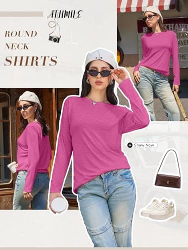 ATHMILE Teen Girl Long Sleeve T Shirts Crewneck 2026 Fall Trendy Tops Tunic Outfits Fitted Shirts Basic Tee - Thumbnail 3