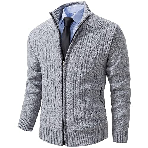 Msmsse Men's Cardigan Sweaters Full Zip Knitted Sweater for Mens Light Grey US M - Image 1