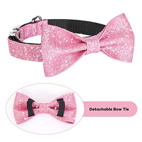 Jumpress Bling Dog Bow Tie Collar for Small Medium Dogs, Cute Pink Girl Dog Collar with Bow for Daily Walking or Holiday Party (Neck fit 13-19’’) - Thumbnail 3