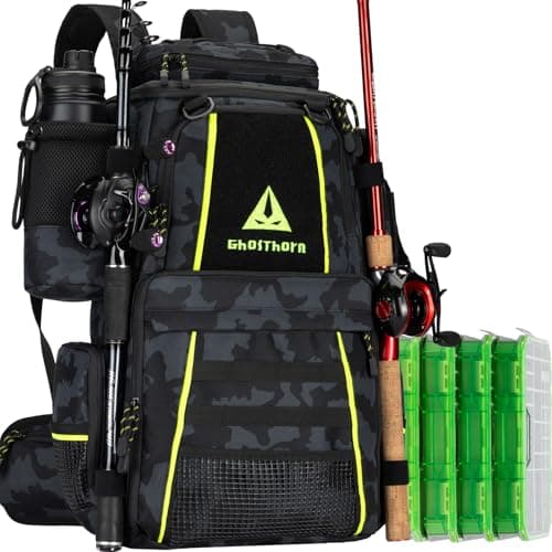 Ghosthorn Fishing Tackle Backpack with 4 3600 Tackle Boxes Rod Holder Outdoor 43L Large Bag with Detachable Wasit Bag Storage Gear and Equipment Waterproof - Image 1