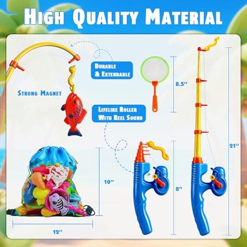 CozyBomB™ Magnetic Fishing Toys Game Set for Kids | Water Table Bathtub Kiddie Pool Party Pole Rod Net, Outdoor Plastic Floating Fish, Toddler Bath Color Ocean Sea Animals Birthday Gift Age 3-5 6 4-8 - Thumbnail 3