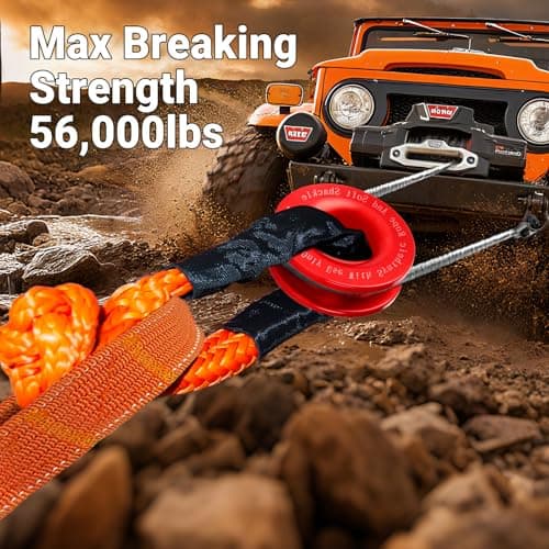 DAJOUJS Synthetic Soft Shackle Rope 1/2 x 22 Inch Orange Recovery Tow Shackles with Red Snatch Recovery Ring 56,000lbs Breaking Strength Offroad Soft Shackle Recovery Kit for Off-Road ATV UTV Vehicles - Thumbnail 4