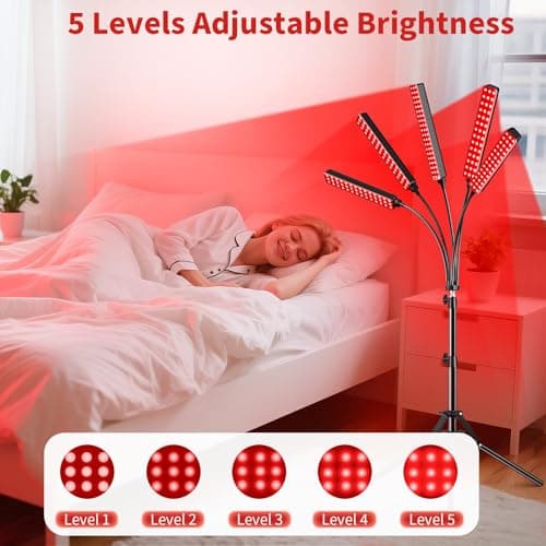 Cholas Red Light Therapy for Face Body, 5 Heads Red Infrared Light Therapy Devices with Stand, 5 Levels Adjustable Brightness 660nm and 850nm Near Infrared Light for Full Body, Muscle Gift for Women - Thumbnail 6