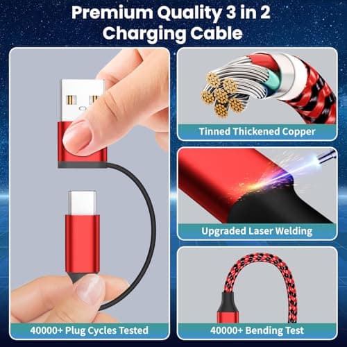 Firsting Travel Essentials 3in2 Multi Charging Cable for iPhone Watch Charger,USB A/C to Type C/IP/iWatch Charger,Travel Chargers for Multiple Devices Compatible with iWatch Series&iPhone 16-12 5FT - Thumbnail 5